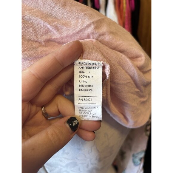 Pronto Moda Pink Long Sleeve Boho Silk Blouse Floral SILK ITALY Sz L - Picture 7 of 8